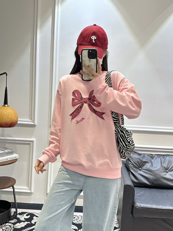 25年早秋蔻家卫衣女CH刺绣蝴蝶结圆领卫衣休闲套头显瘦百搭长袖衫|undefined