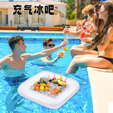 新款椰子树充气冰吧加厚PVC沙拉盘野餐冰桌水上泳池派对食物冰盘