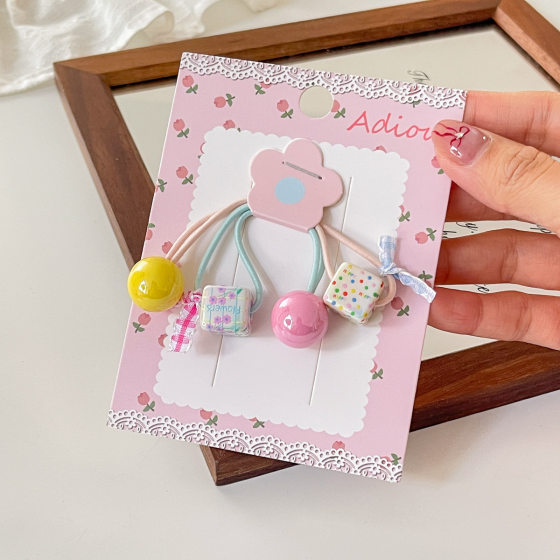 Spring 2025 Sweet Girl's Wind Hair Loop Cute Square Children's Hair Rope Wrap Parent-Child Hair Rope High Elastic Hair Accessories