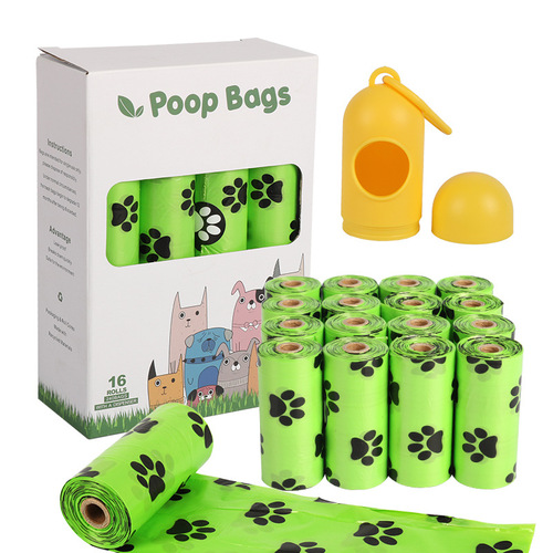 New biodegradable pet waste bags with scented printing, 15 bags per roll, poop scoop bag, portable waste collector