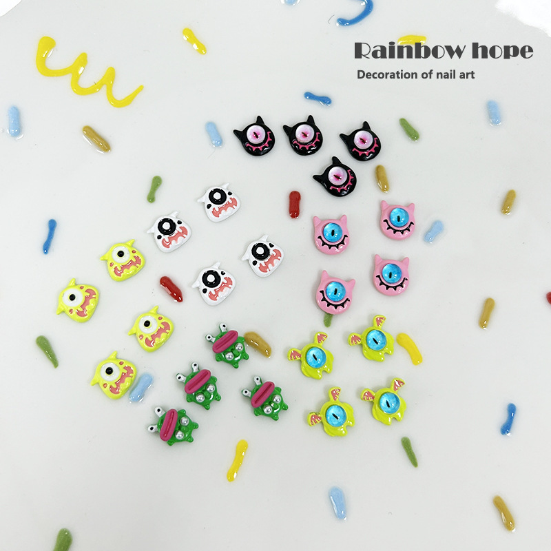 Children's fun cute wind monster nail accessories dopamine spray paint hand-worn nail material alloy patch