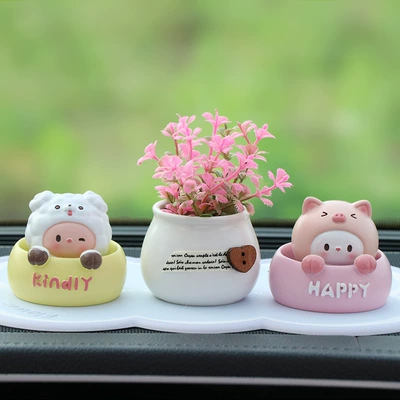 Cute Cartoon Shaking Head: Other Automotive Interior Supplies - pig-puppy-pink-grass-blue-flower-cushion