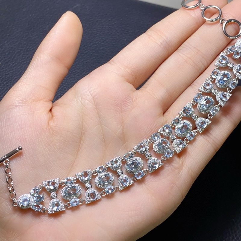 Natural Aquamarine Bracelet Crystal Clean Main Stone 3*4 4*6Mms925 Silver Inlaid Latest Electroplating Process