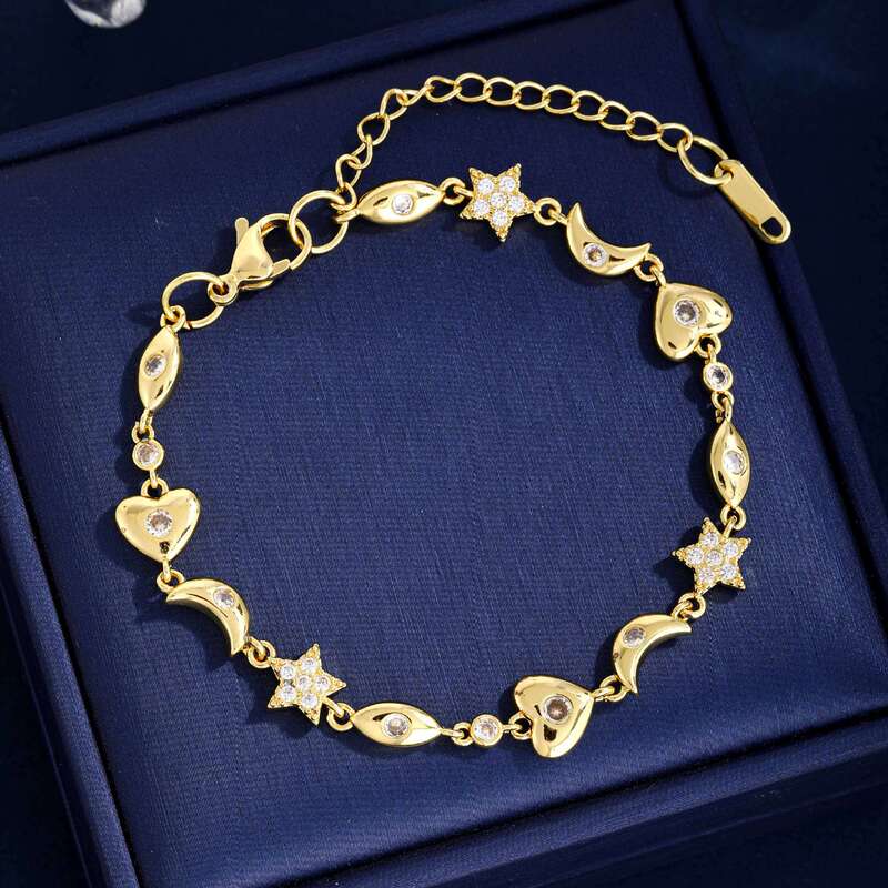 Little Red Book's Same Style Star and Moon Heart Full Diamond Gold Chain Fashionable Versatile Simple Style Girly Bracelet