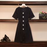 130-350斤特大码女装胖mm复古V领收腰连衣裙夏季新款中长款A字裙，女装大码女装，变形策服饰