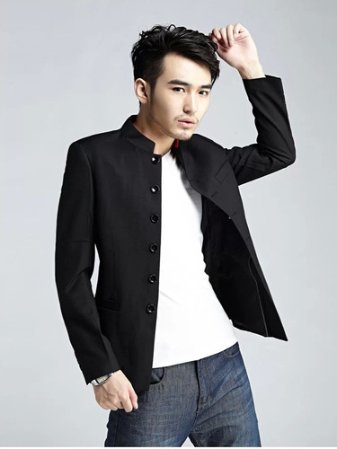 New men's suit set, men's suit, blue stand-up collar Zhongshan suit, casual slim fit, Chinese style, wedding dress 16