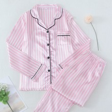 亚马逊希音维密缎面风家居服套装睡衣女外贸翻领双长女士家居服