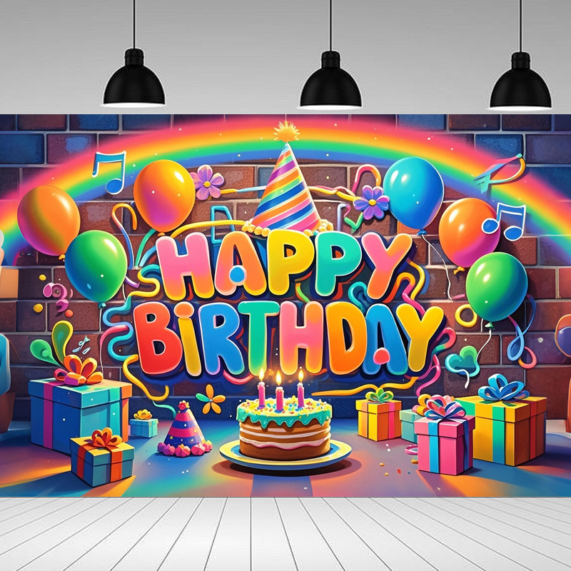 Amazonクロスボーダーお祝い誕生日ケーキ背景布バナー子供パーティー写真バナー装飾シーン|undefined