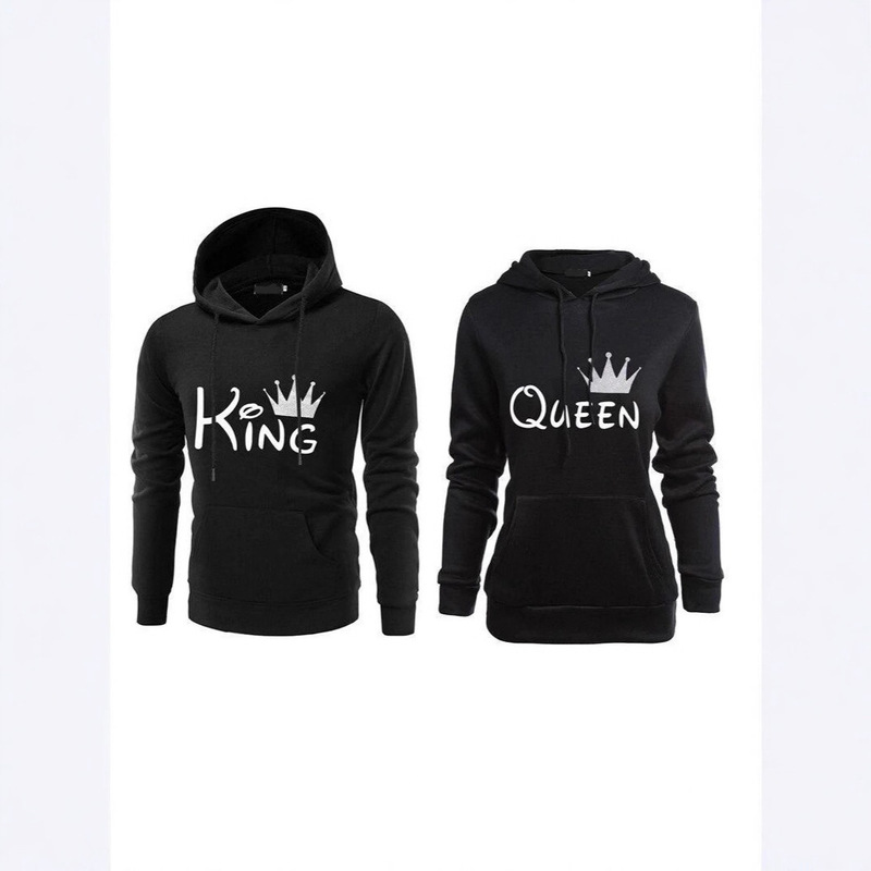2025 Fashion Autumn Winter Sports Suit King or Queen Print Couple 2 Piece Set Hoodie and Pants Xs-3X