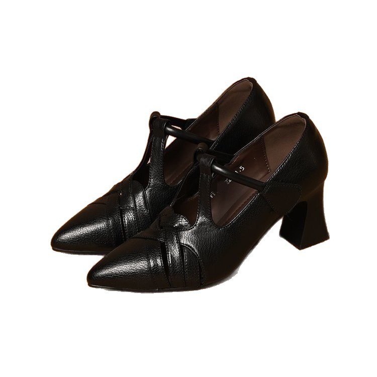 2026 primavera y verano de moda zapatos de una sola mujer con un nuevo velcro con talón grueso zapatos de tejido de talón alto