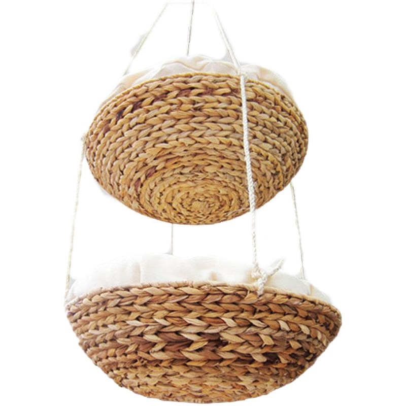 Extraíble y lavable columpio nido de mascotas gato árbol plataforma de salto suministros para gatos cama colgante tejida a mano hamaca de doble capa ratán gato nido