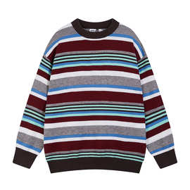 唐沐潮人2025冬季新款国潮复古街潮撞色条纹设计休闲宽松男女毛衣