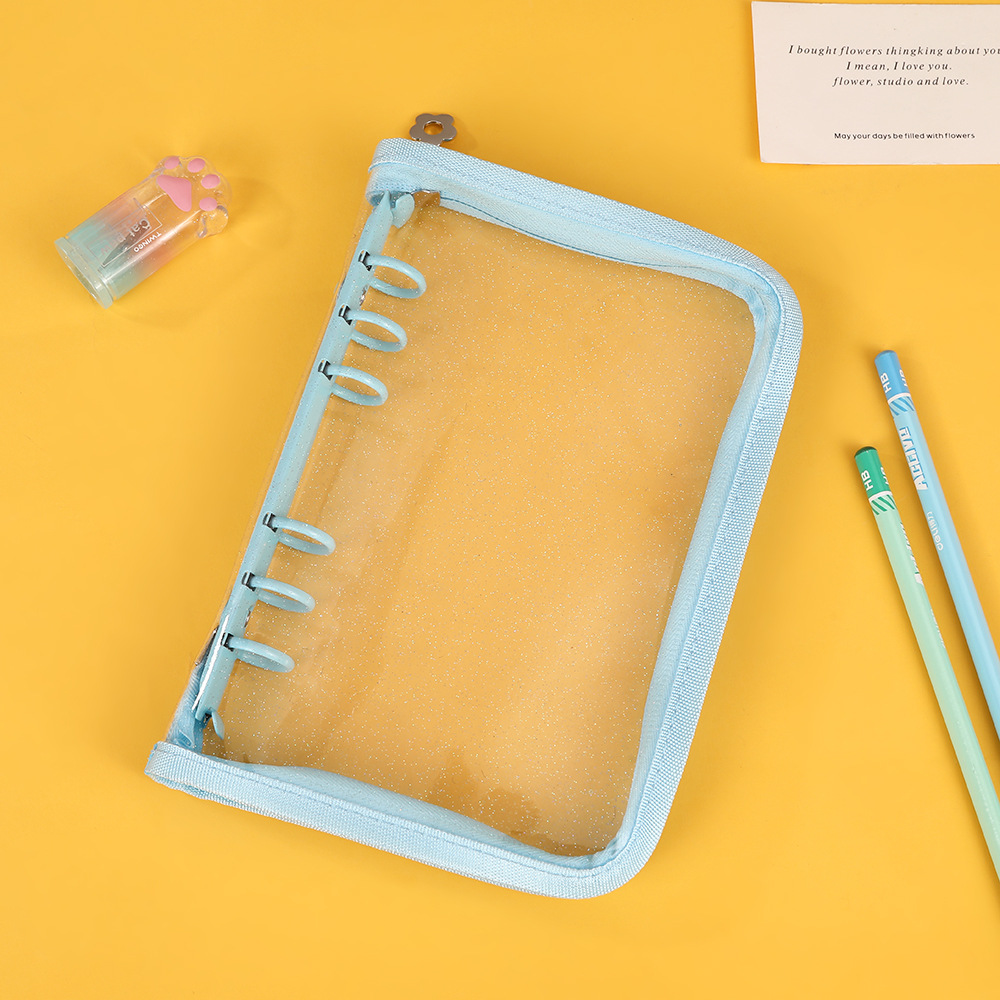 A5A6グリッターリーフリングバインダー、透明カードブック、ジッパー付きリーフリング手帳、ロゴ・パターン印刷カードアルバム収納ブック