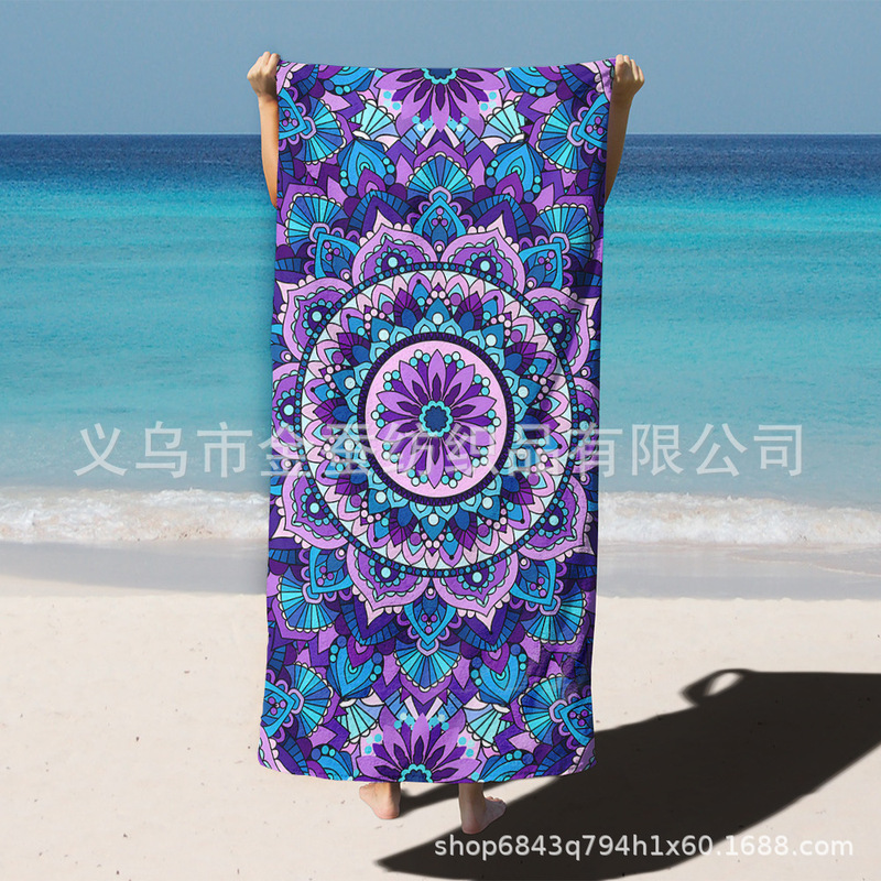 Cross-border Explosions Purple Mandala Beach Towel Bohemian Microfiber Rectangular Printed Bath Towel
