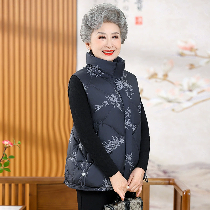 90 бархатная белая утка пуховик мама жилет среднего и пожилого возраста мама с бабушкиным принтом топы в китайском стиле зимой