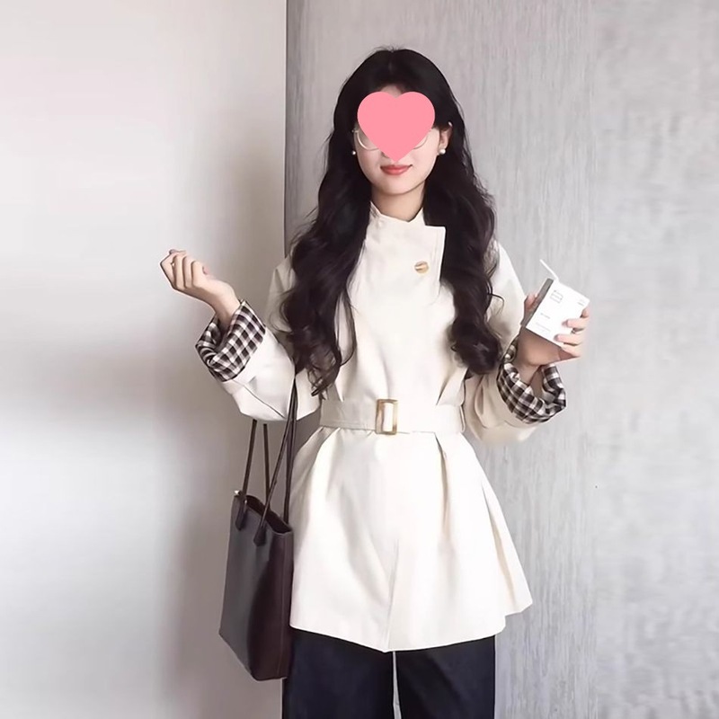 2025春秋中长款温柔英伦风衣女小个子设计感气质西装外套潮米白色|undefined