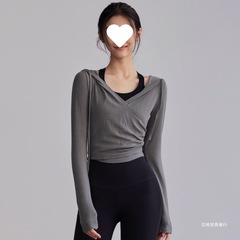 连帽收腰瑜伽服女秋冬跑步普拉提运动新款长袖显瘦健身上衣