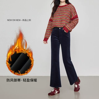 休闲裤女冬季加绒厚九分裤灯芯绒高棉小个子高腰显瘦微喇女裤定制
