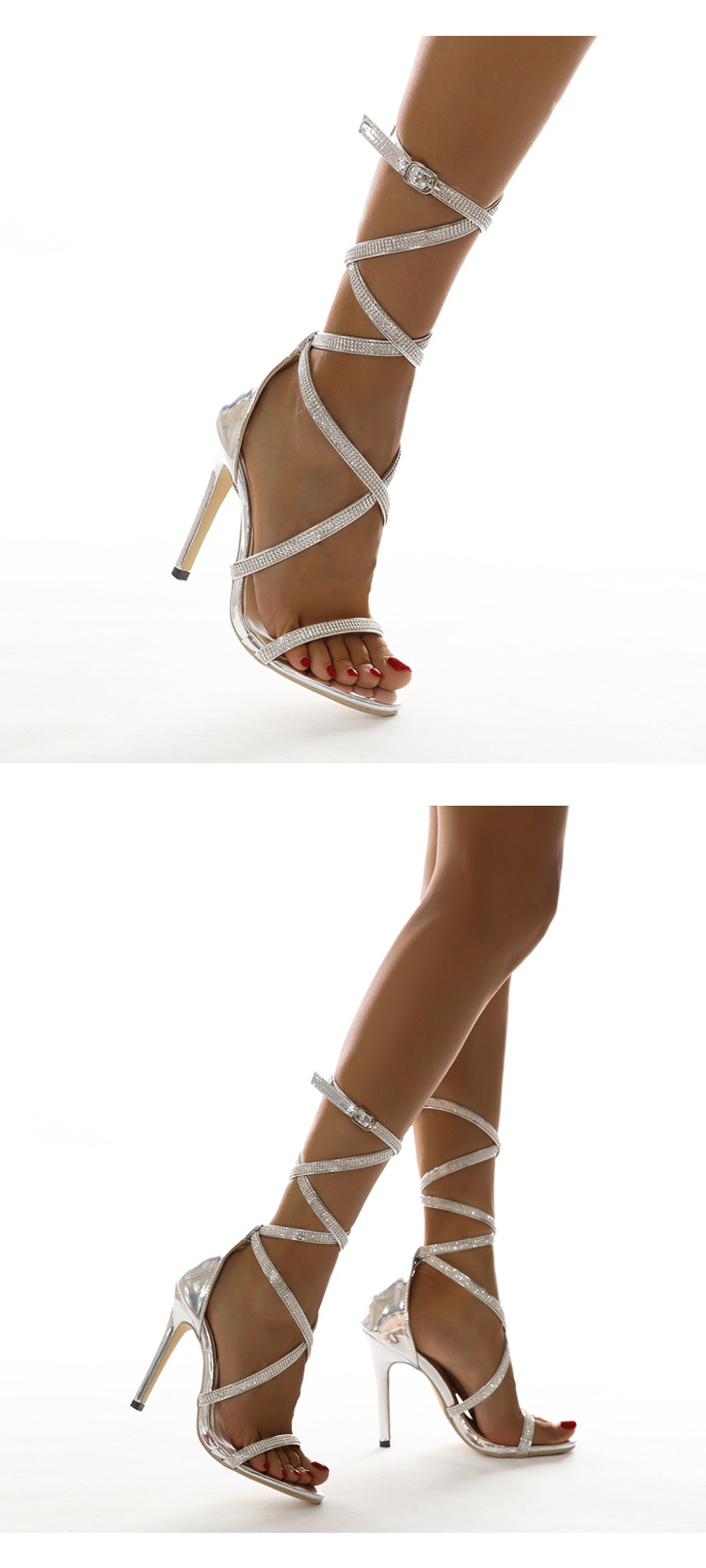 Rhinestone Strap Wrap Open Toe Stiletto Sandals NSSO65426