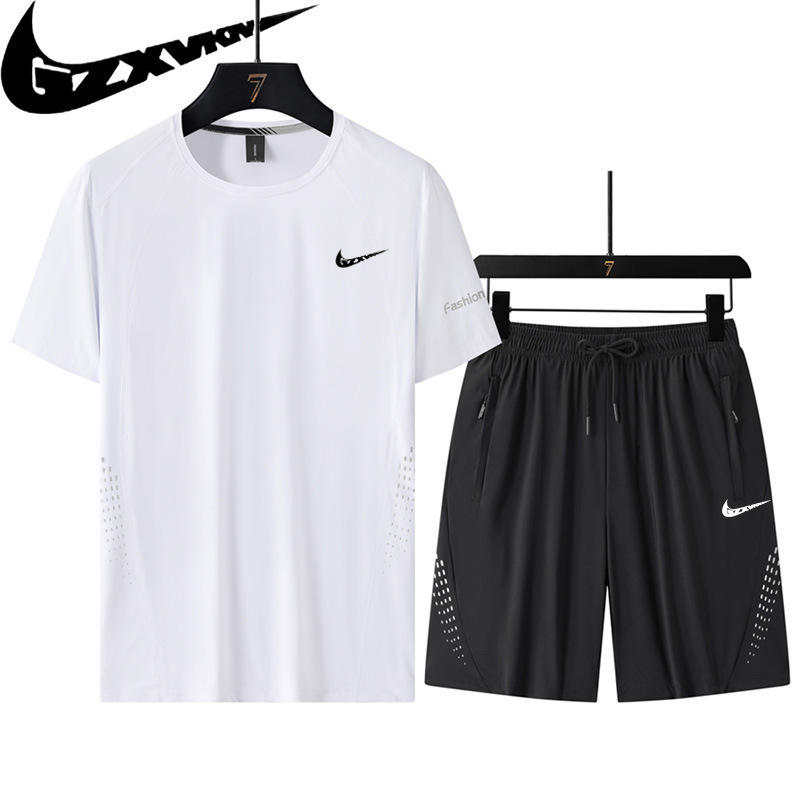 Men's Sports Suit Summer Ice Silk Quick-Drying Short-Sleeved and Shorts Sportswear Men's Running T-Shirt Casual and Breathable Men's Sports Suit Summer Ice Silk Quick-Drying Short-Sleeved and Shorts Sportswear Men's Running T-Shirt Casual and Breathable