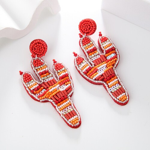 European and American creative personality ethnic style fabric bead earrings handmade wine cup cactus stud earrings earrings accessories wholesale
