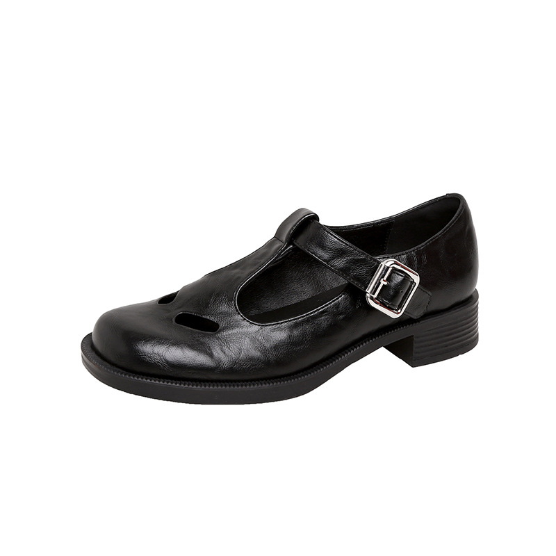 2025miu hogar hueco zapatos de cuero para mujeres 2024 nuevo estilo retro de estilo universitario zapatos de tacón grueso de Mary rara