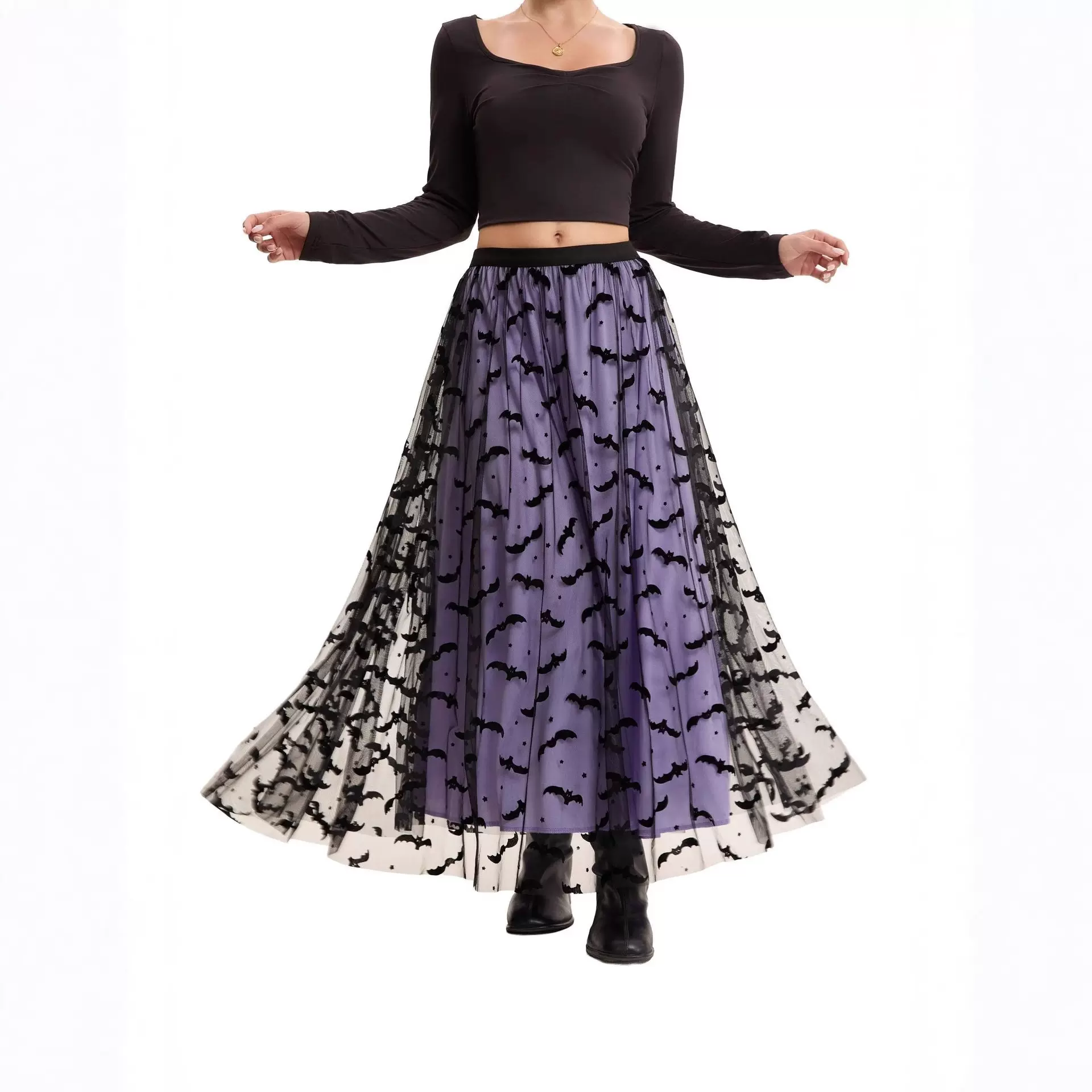 2025成人万圣节圣诞节印花网纱半身裙蓬蓬裙表演裙