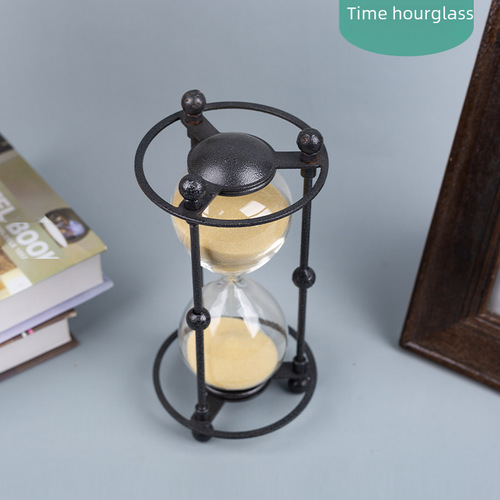 Retro Ironwork 15-Minute Glass Sand Timer Creative Sand Timer Desk Ornament Birthday Gift Decor Sand Timer