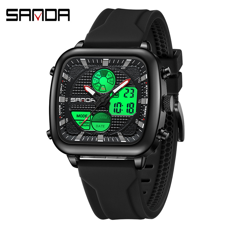 Sanda brand electronic watch fashion youth watch square multi-function alarm clock electronic quartz watch a generation of hair