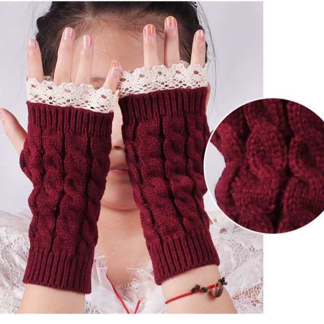 Перчатки-W lace краевые без пальцев из шерсти с акриловой вязкой One-Size, японский/корейский стиль