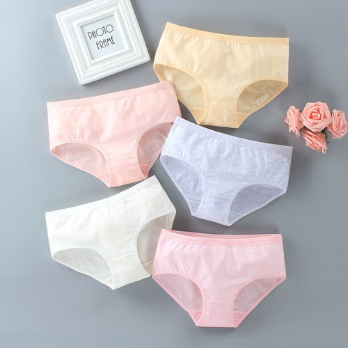 Girls' underwear, pure cotton, mid-waist, solid color, briefs, 10-11-12-13 years old, developing middle-aged children, summer