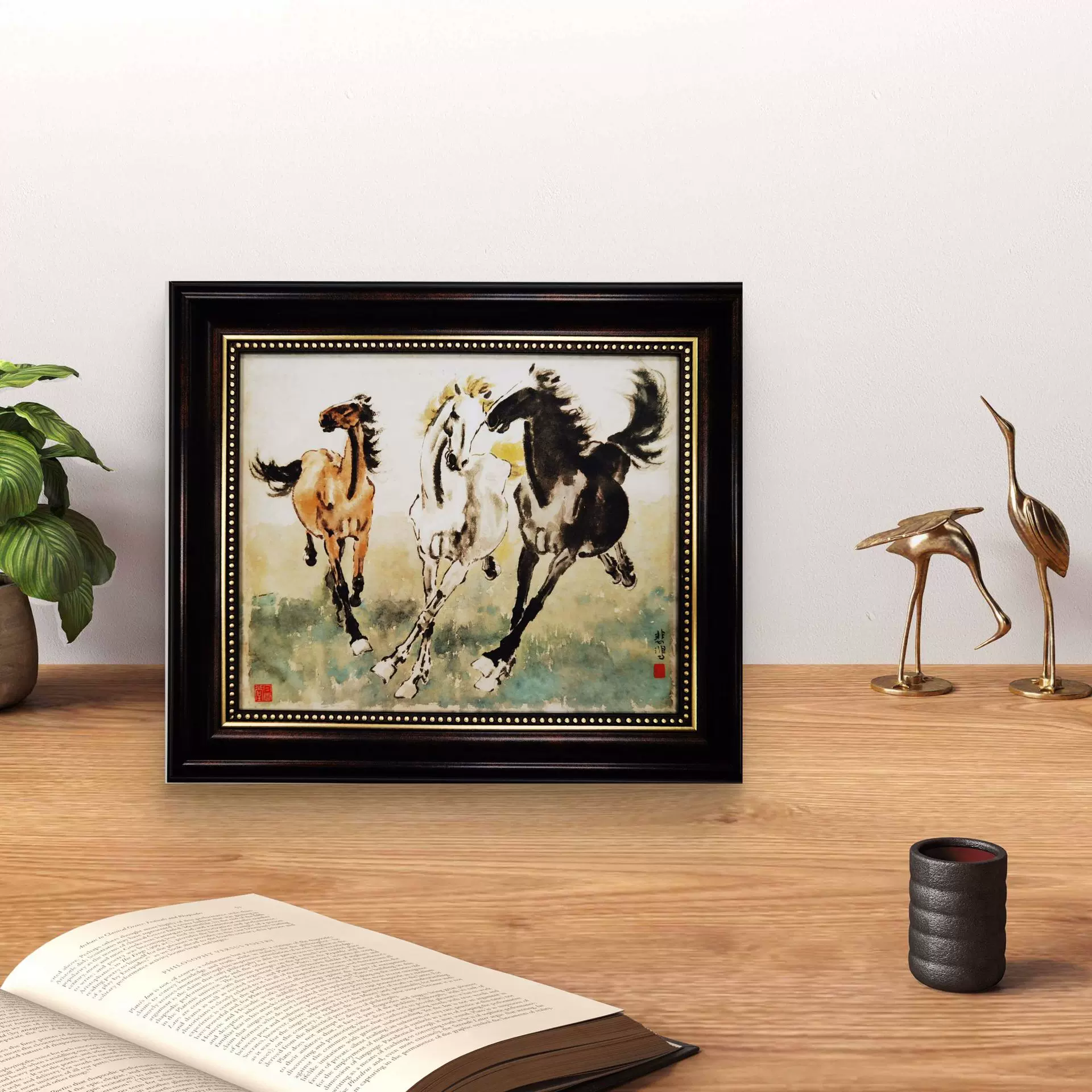 徐悲鸿中古风客厅装饰画奔马图摆件办公室字画马到成功国画骏马图