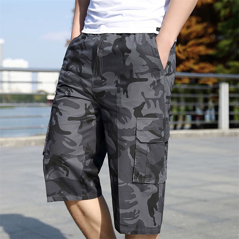 Летние брюки из чистого хлопка, мужские камуфляжные комбинезоны, брюки-Капри, мужские повседневные брюки больших размеров, спортивные шорты для мужчин