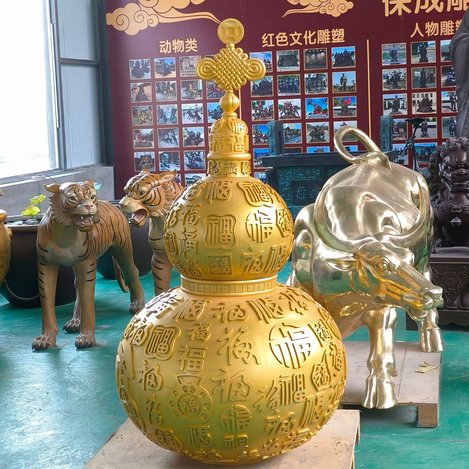 大型玻璃钢铸铜葫芦摆件铜葫芦雕塑户外黄铜百福葫芦景观风水雕塑