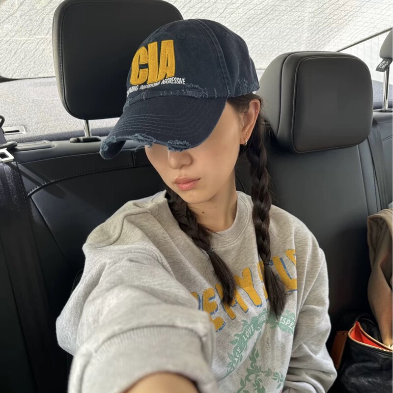 American Retro Embroidered Ripped Baseball Cap Women's Face Small Men's and Women's Same Style Hat Soft Top Fashion Men's Cap