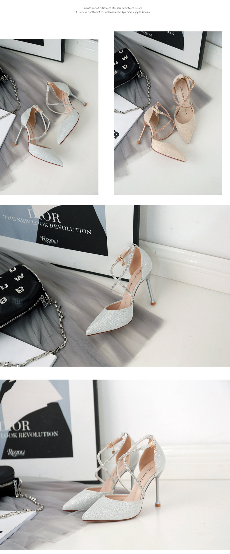 pointed toe shiny cross buckle hollow stiletto shoes  NSSO37496