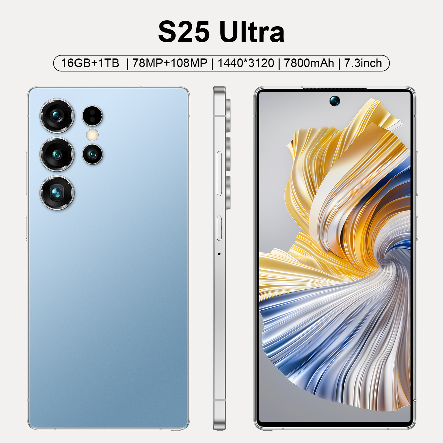 Teléfono Inteligente Pantalla Grande S25 Ultra 7.3 Pulgadas 16+1TB Pantalla Grande, Batería 4000mAh