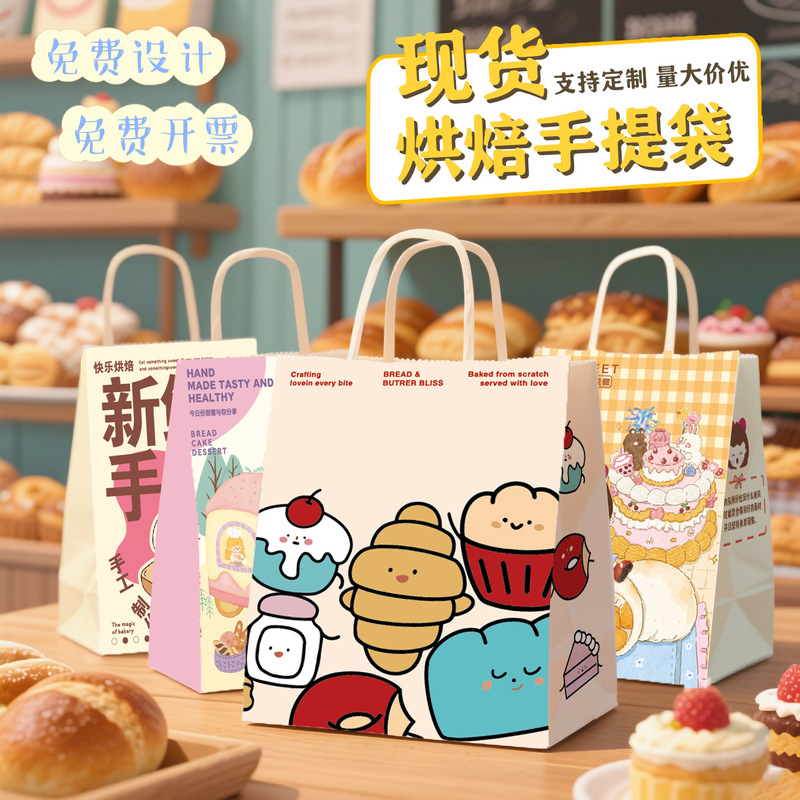 Dessert Packaging Bag, Handbag, Baking Tiramisu Cake, Bread Takeaway Bag, Kraft Paper Bag Packaging Wholesale