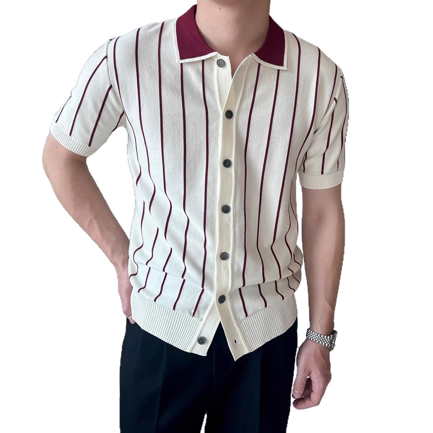 Polo camiseta de punto camiseta de manga corta hombre cardigan rayas viejos negocios de verano transfronterizo transpirable fábrica al por mayor