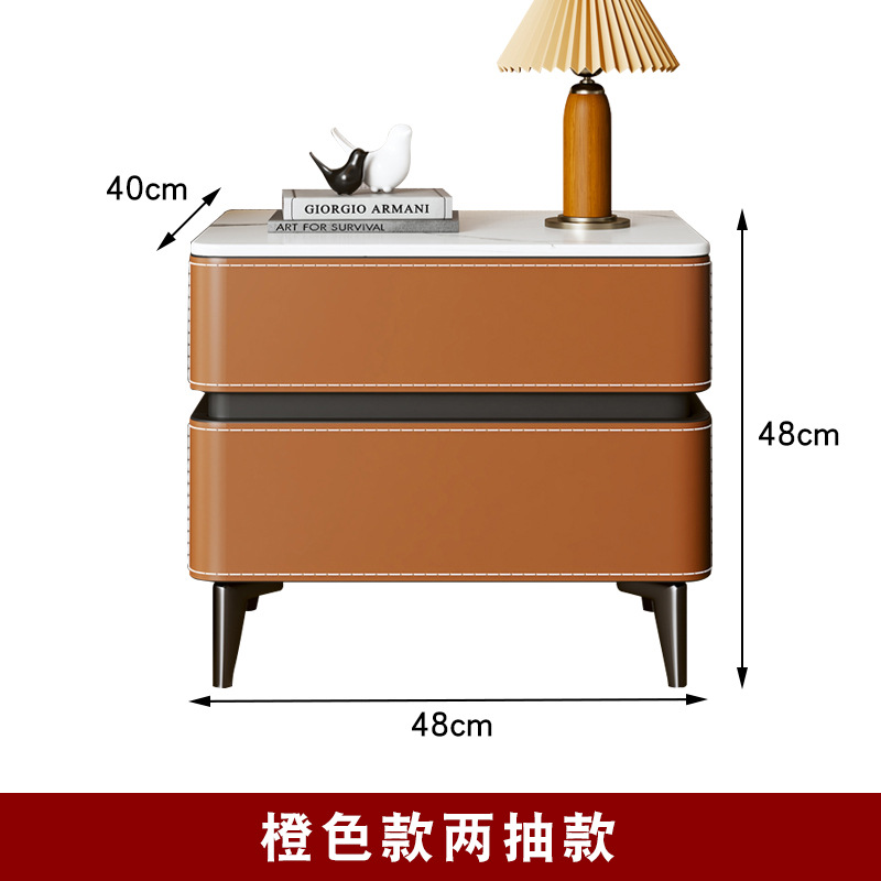 Mesita de noche de cuero estilo saddle para dormitorio, moderna 2023, de lujo ligero, con acabado mate pizarra, mueble de almacenamiento, minimalista italiano, de madera maciza