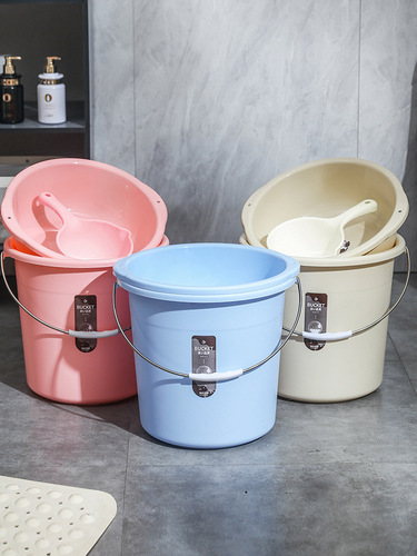 Bucket for home use, large size, hand-held, thick plastic water storage bucket, student dormitory shower and laundry bucket, round bucket and basin set