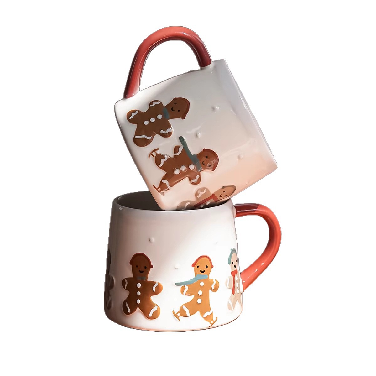 Navidad jengibre hombre patrón taza de cerámica mango de color contraste taza de café de cerámica Qin Sheng taza de agua de cubiertos domésticos