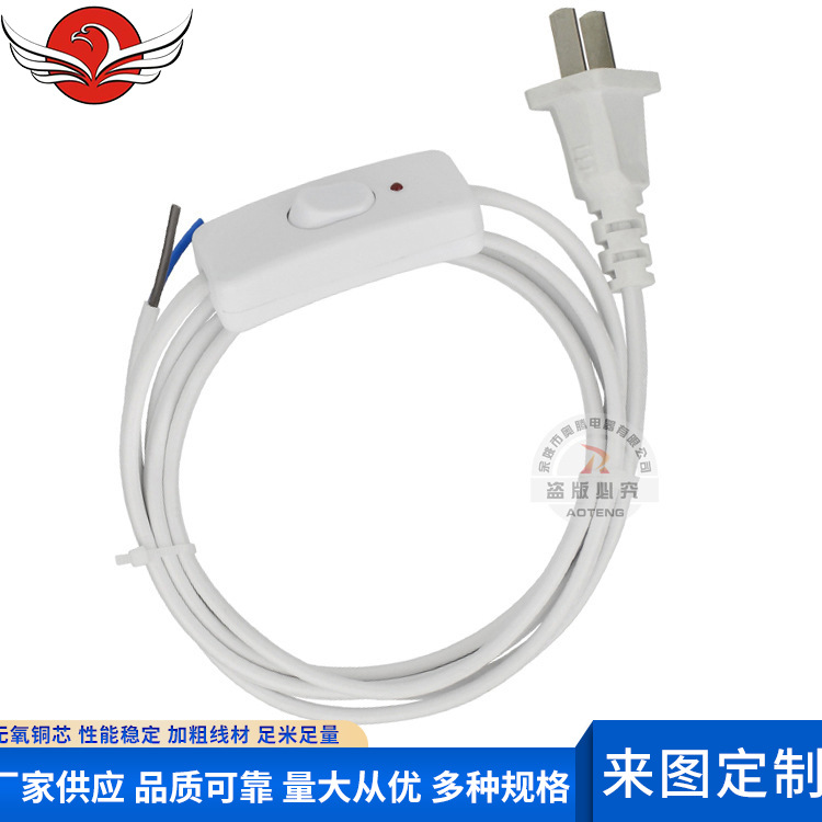 两芯铜芯扁插头电源线 带303开关电源线 两芯电源线插头