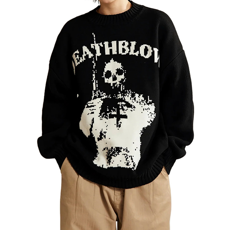 Oversized Sweater Women's Y2k Top Long Sleeve Jumper Knitted Skull Coat Winter American Gothic Sweater Oversized Sweater Women's Y2k Top Long Sleeve Jumper Knitted Skull Coat Winter American Gothic Sweater