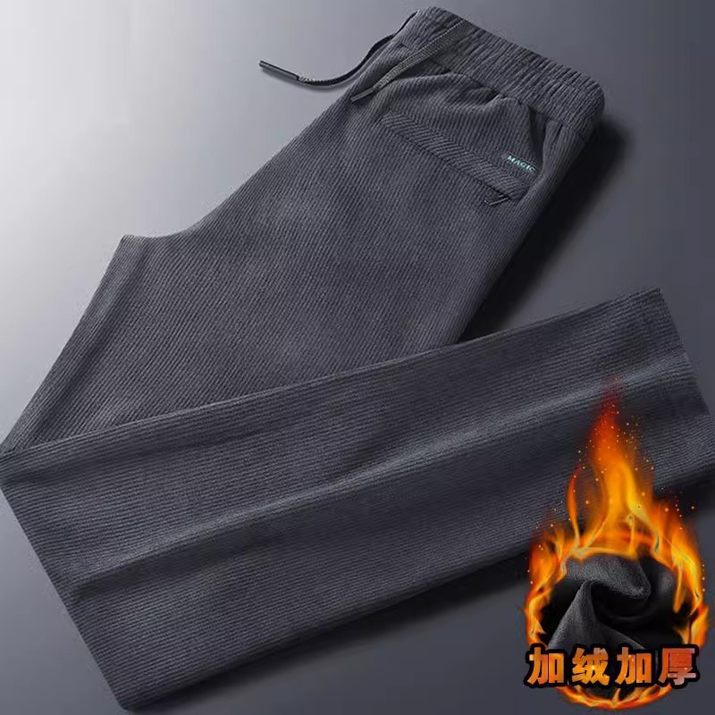 Pantalones de calentamiento de veludo y espeso recto para hombres, calentamiento de invierno y otoño, mecha de lámpara, pantalones de calentamiento de moda, pantalones casuales de estilo universal