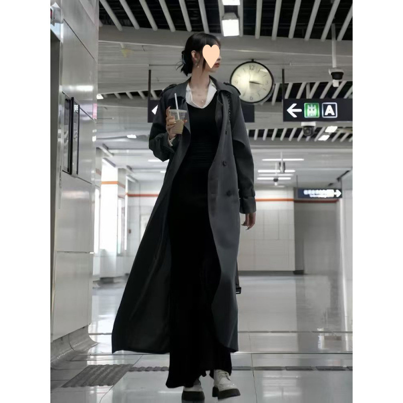 高个子长款灰色风衣春秋女款2025新款加长版到脚踝大衣外套大码|undefined