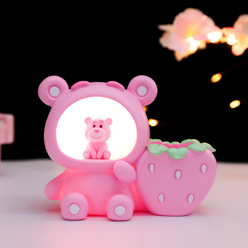 クリエイティブかわいいベラウサギのペンライト多機能スターライト収納ペンホルダー子供寝室デスクトップ装飾置物|undefined