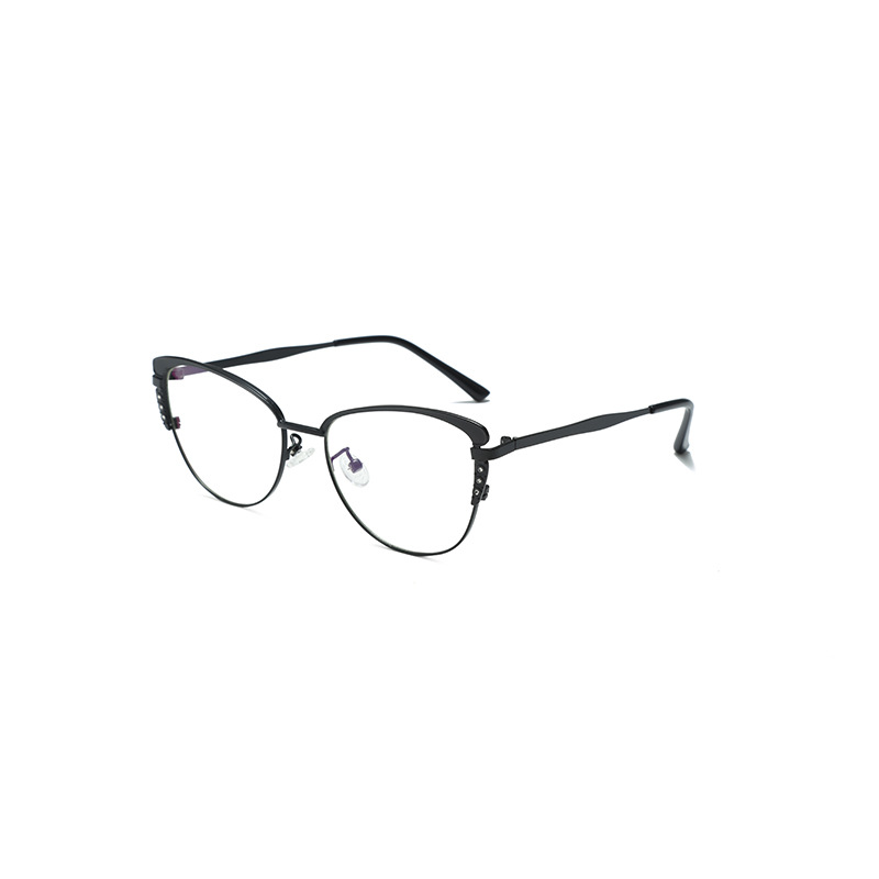 2023 Autumn New retro eyebrow two-color point diamond cross-border metal anti-blue light glasses men and women cat eye plain glasses