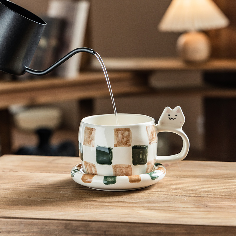 Caricatura pintada a mano tazas y platos set restaurante tazas de café de la tarde té platos dulces platos caseros tazas de desayuno platos al por mayor