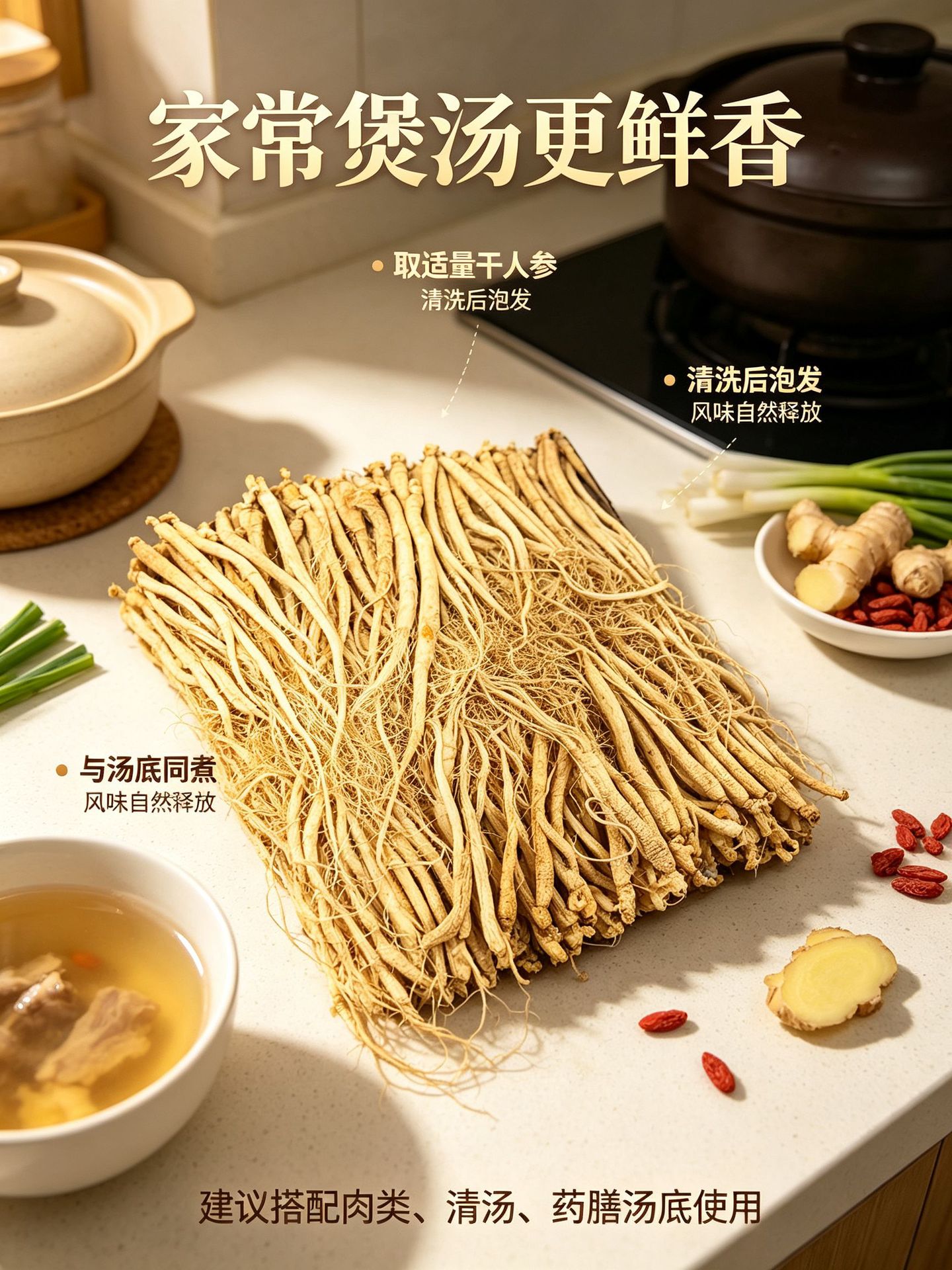 Sun-Dried Ginseng Root Dried Whole Small Ginseng for Slicing Soup Tea and Wine specifications